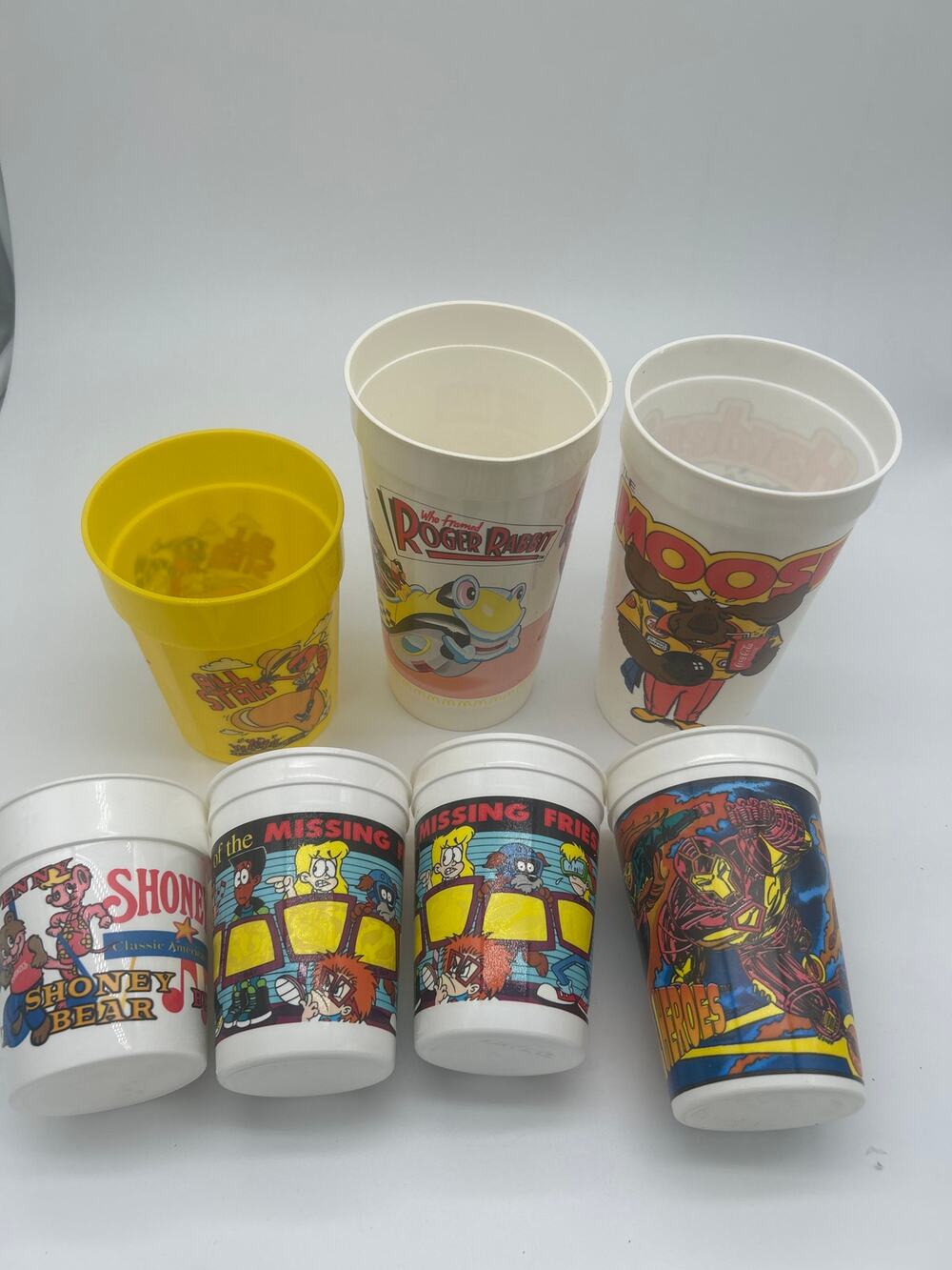 Vintage Fast Food Cups Lot of 7 Pizza Hut Roger Rabbit BK Shoney Hardee’s 80s 90